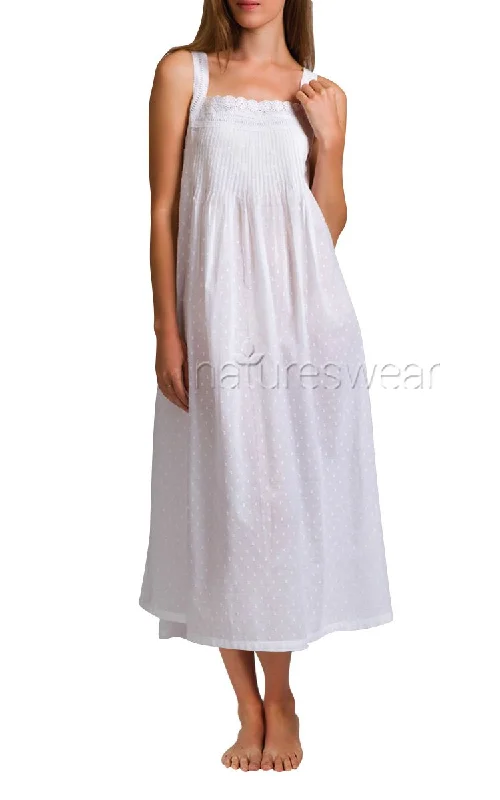 Arabella 100% Cotton Nightgown Sleeveless in White Hail Spot MD-1