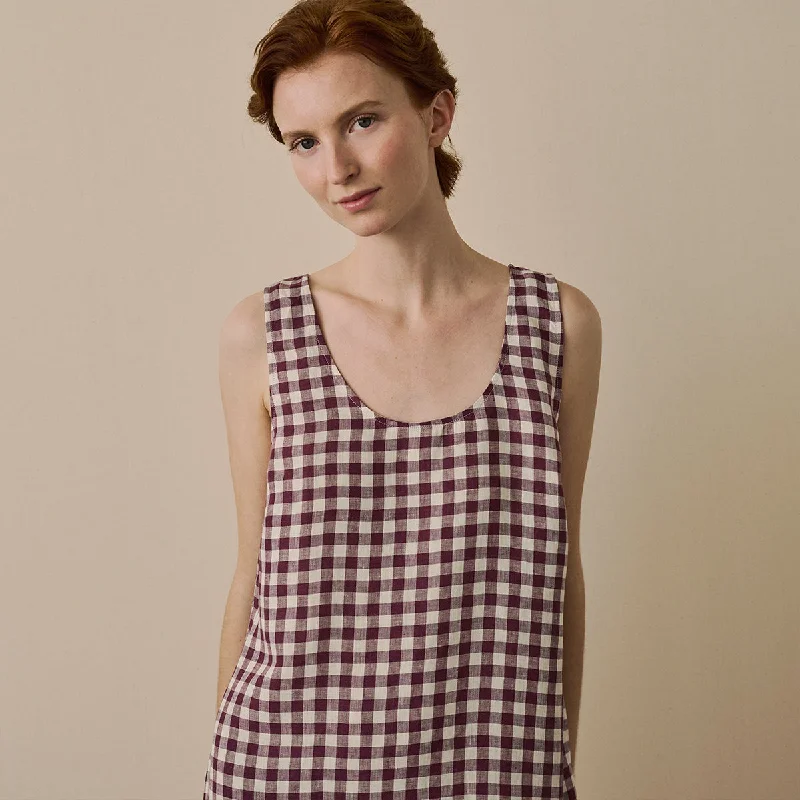 Berry Gingham Linen Night Dress