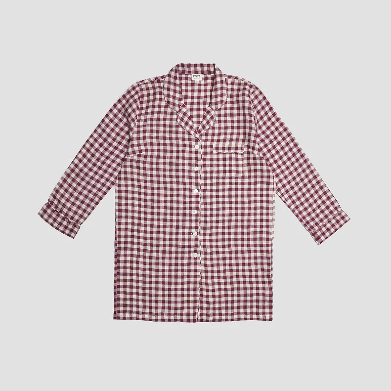 Berry Gingham Linen Night Shirt