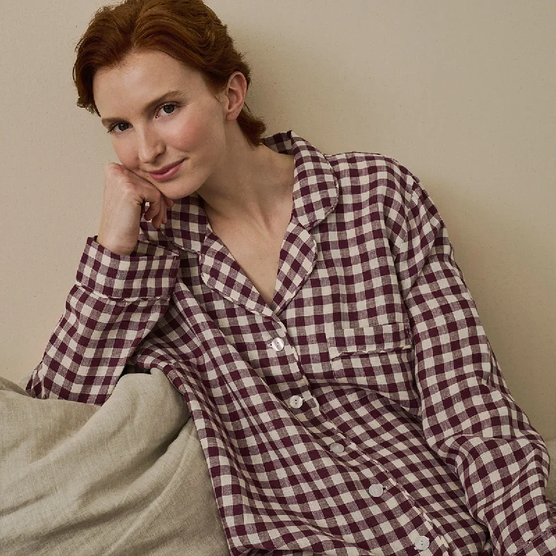 Berry Gingham Linen Night Shirt