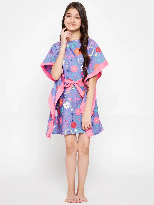 Blue Doodled Flowers Kaftan Nightdress