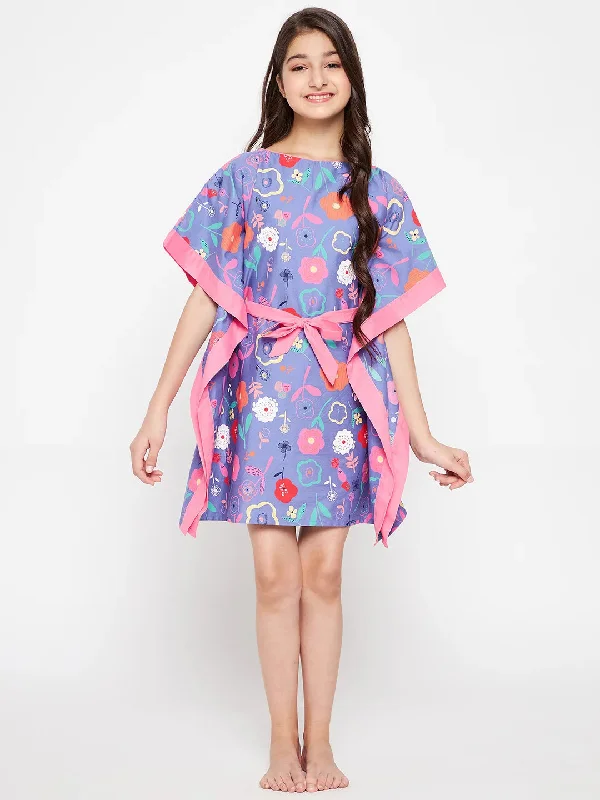 Blue Doodled Flowers Kaftan Nightdress