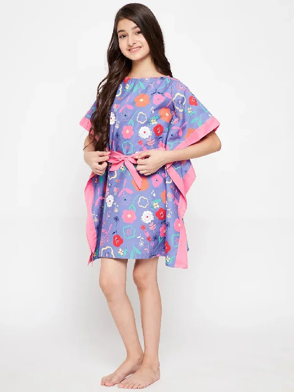 Blue Doodled Flowers Kaftan Nightdress