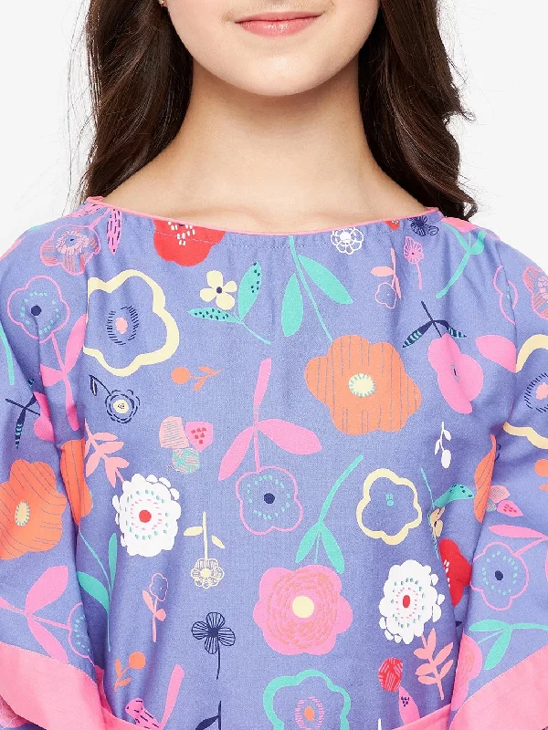 Blue Doodled Flowers Kaftan Nightdress