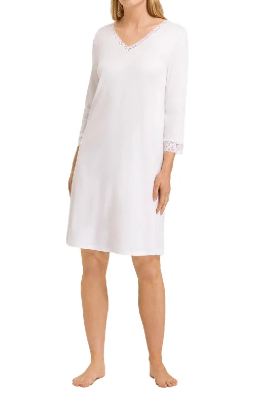 Hanro 100% Cotton Nightgown with 3/4 Sleeve in White Moments 7162