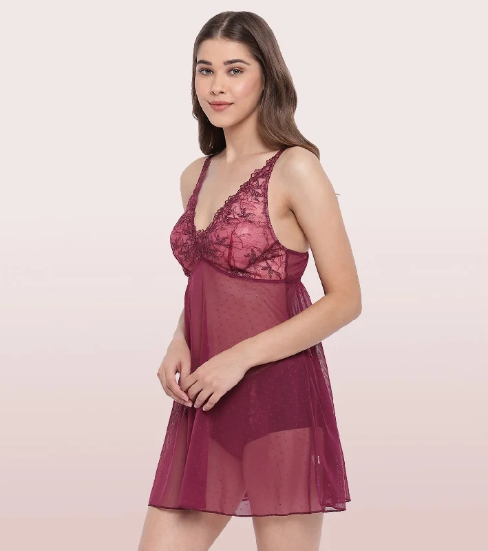 ENAMOR KNEE LENGTH CHEMISE BABYDOLL | PLUM