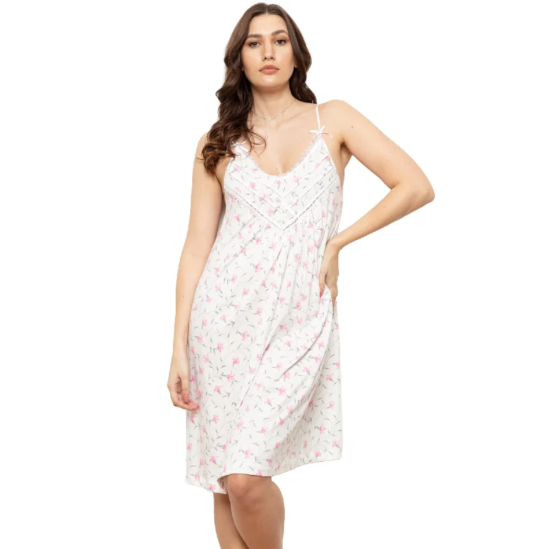 Cottonreal Women's Felicity Cream/Fuchsia Super Jersey Freesia Flora Nightdress