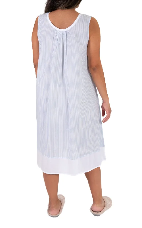 French Country 100% Cotton Nightgown  in Blue and White Stripe FCB250