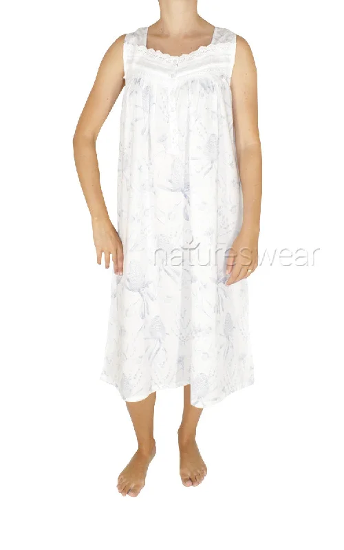 French Country 100% Cotton Nightgown Sleeveless in White and Blue Floral FCW101V SALE