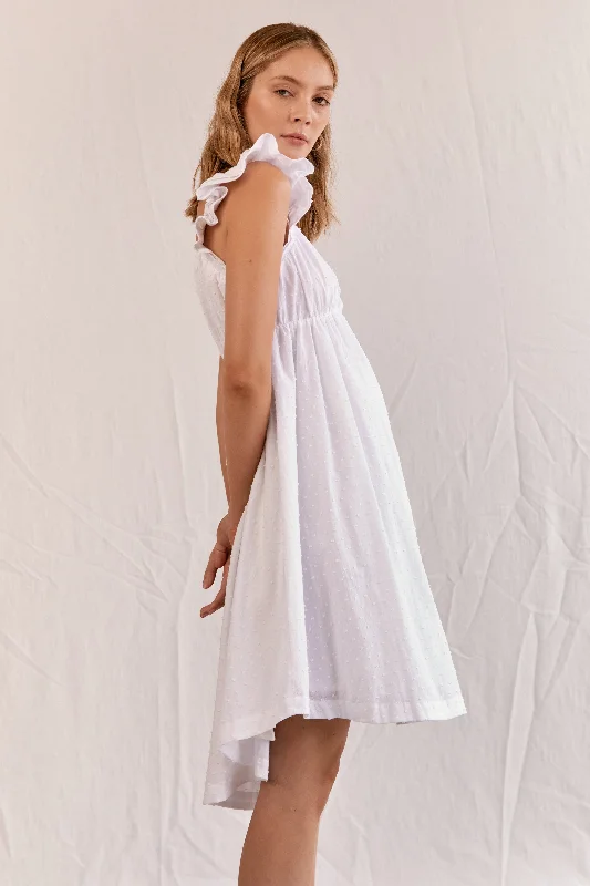 Goldie Lounge Dress - Cotton Voile - White Swiss Dot