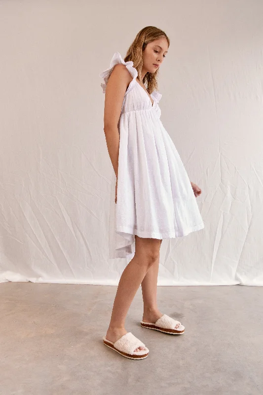 Goldie Lounge Dress - Cotton Voile - White Swiss Dot