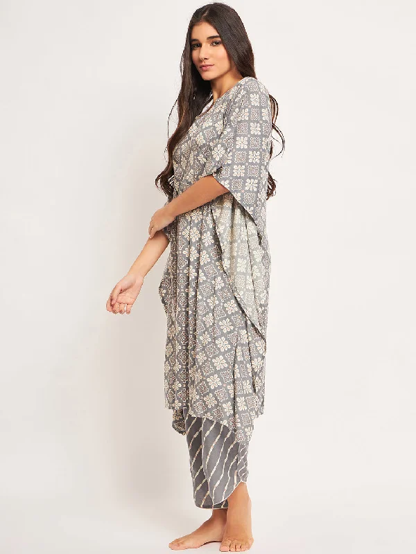 Grey Geometric Kaftan Coord Set