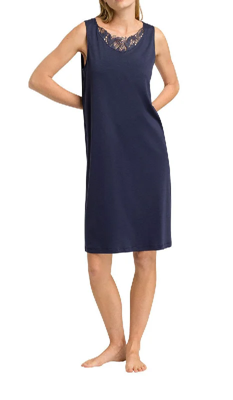 Hanro 100% Cotton Nightgown Sleeveless in Navy Felice 7978