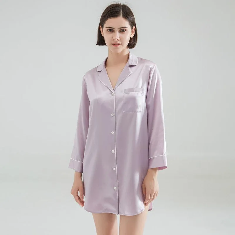 Luxury Classic Silk Sleep Shirt For Ladies 100%  Silk Silk Nightshirt Long sleeves Sleepwear