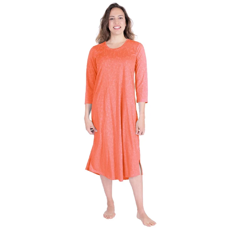 Women's Moisture Wicking Long Scoop Neck Nightgown with 3/4 Sleeves