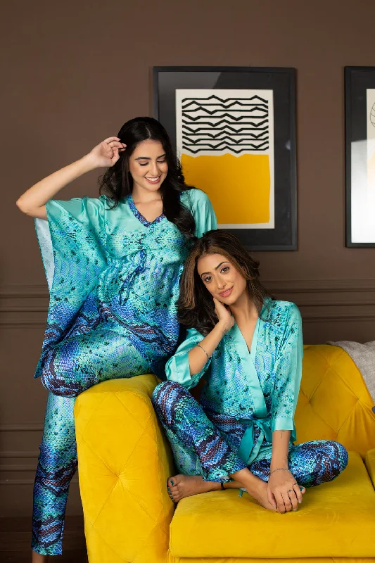 Printed Satin Kaftan Night suit