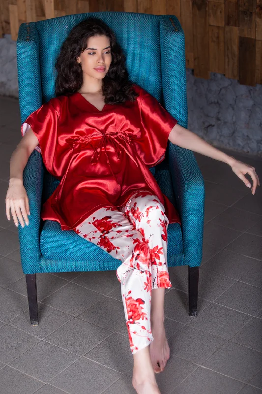 Printed Satin Kaftan Nightsuit