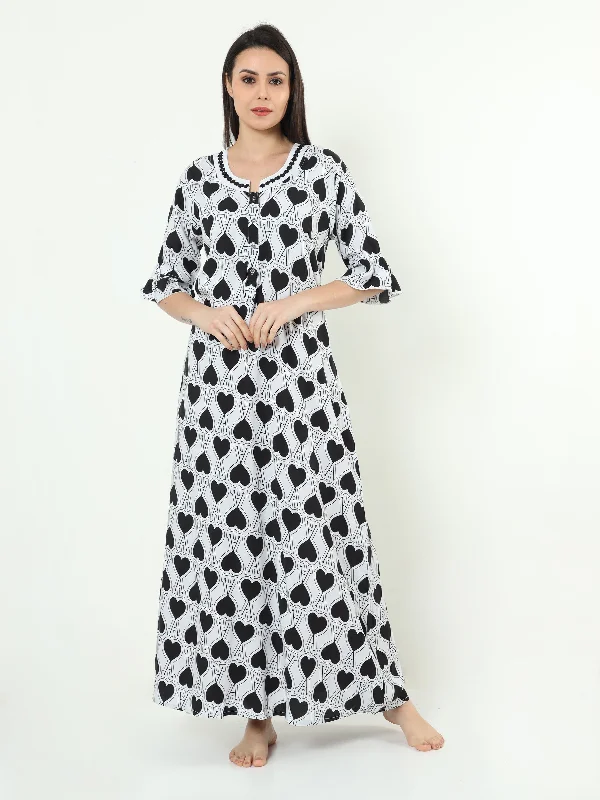 Rayon Designer Nighty | White & Black