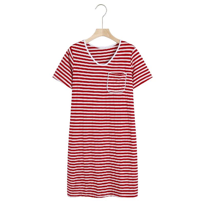 RH Women Nightgown Striped Tee Short Sleep Nightshirt Pajama Dress S-2XL RHW4041