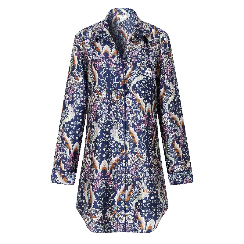 Richie House Women's Printed Satin Long Sleeve Dress Nightshirt Button Sleepwea PJ RHW2812