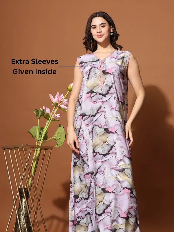 Sleeveless Rayon Durable Maxi Lavender Designer Nighty