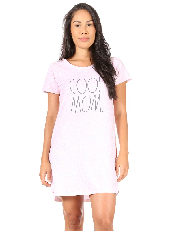 Women's ""COOL MOM"" Short Sleeve Leopard Print Nightshirt