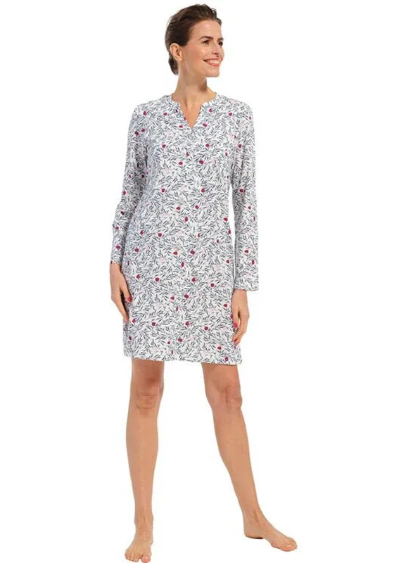 Pastunette Winter Flower Long Sleeve Nightdress, Navy