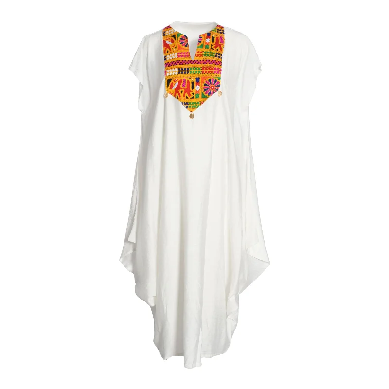 Fahm Women's White  Dress & Abaya (Set) Free Size