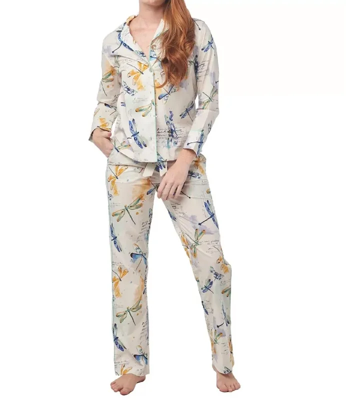 Emma Cotton Pajama Set In Dancing Dragonflies