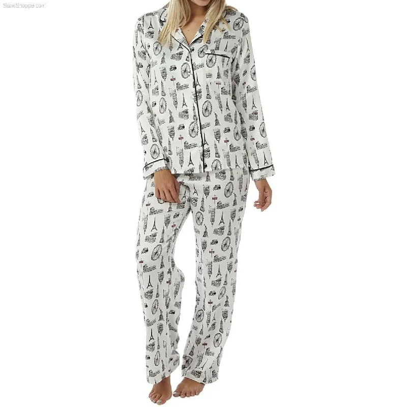 Women’s Satin Pyjamas Long Sleeve Nightwear Loungewear Set City Print