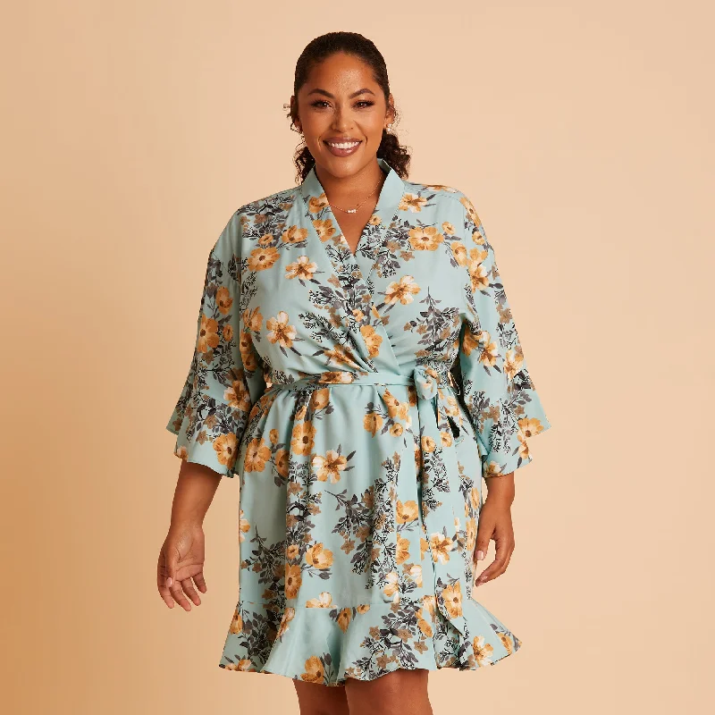 Kenny Floral Ruffle Robe - Teal Floral