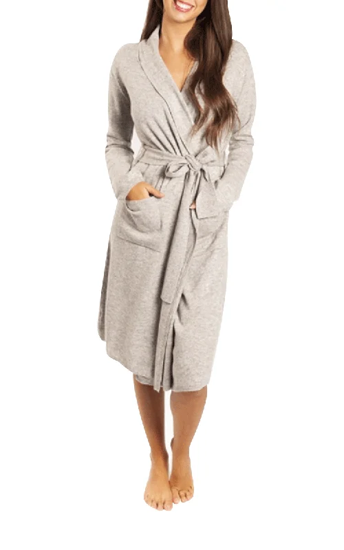 Love & Lustre 100% Cashmere Robe with Long Sleeve in Grey Marle