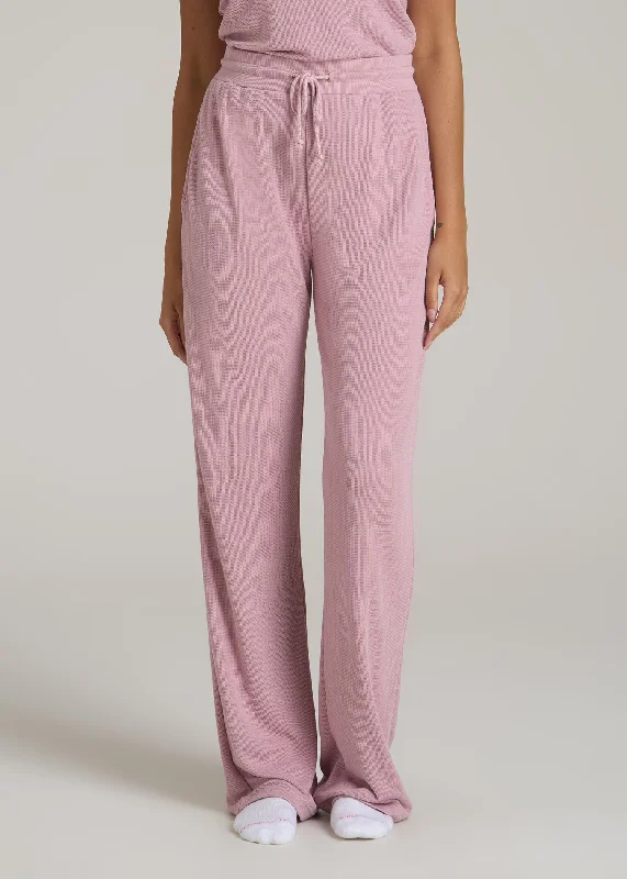 Open-Bottom Waffle Lounge Pants for Tall Women in Pink Peony