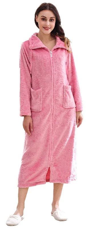 Richie House Dressing Gown Ladies Zip Up Fleece Collared Robe Lounge Coat Bathrobe RHW2883