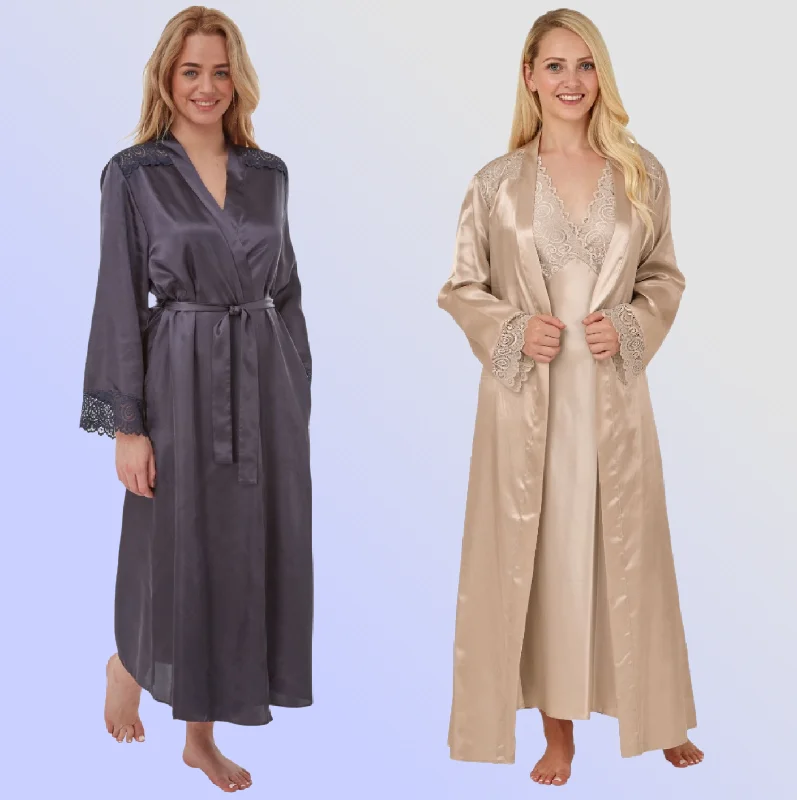 Satin and Lace Robe - Slate 14/16 ONLY