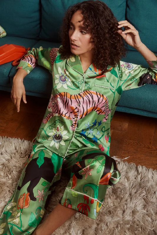 Wild Creatures Silk Pyjama Set | Green