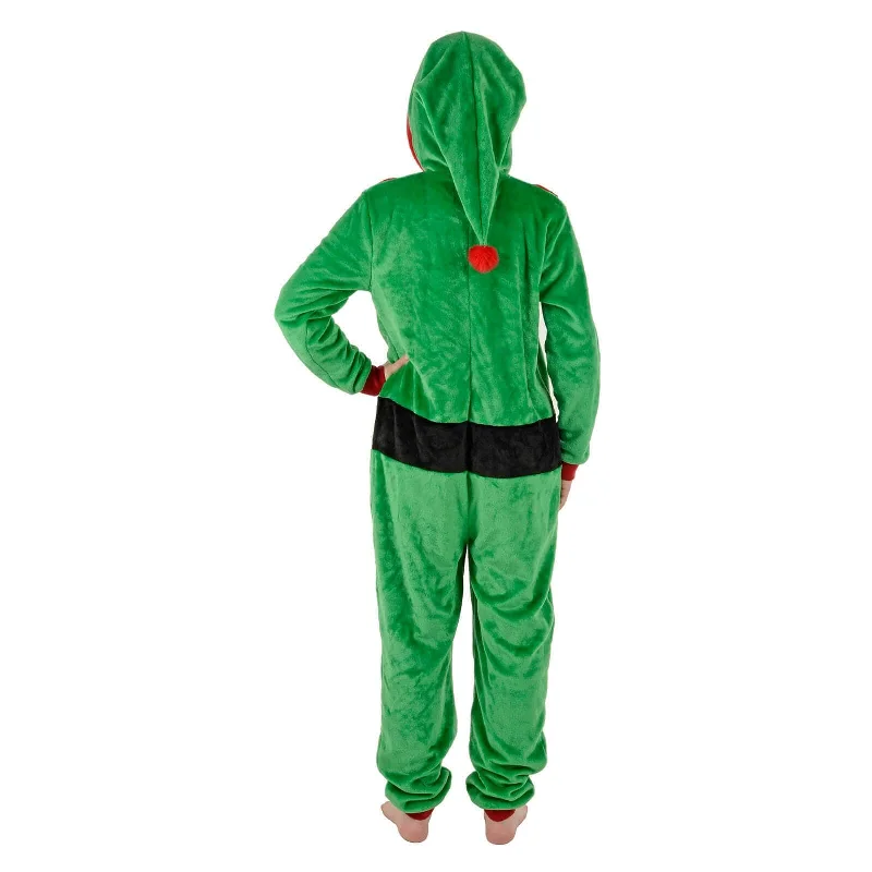 Womens All in One Elf Pyjama Suit Fleece Christmas Nightwear