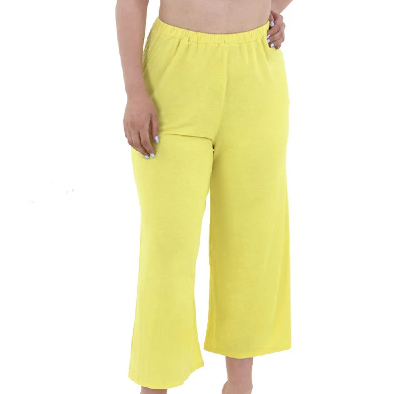 Women's Wide Leg Crop Sleepwear Pant,Yellow