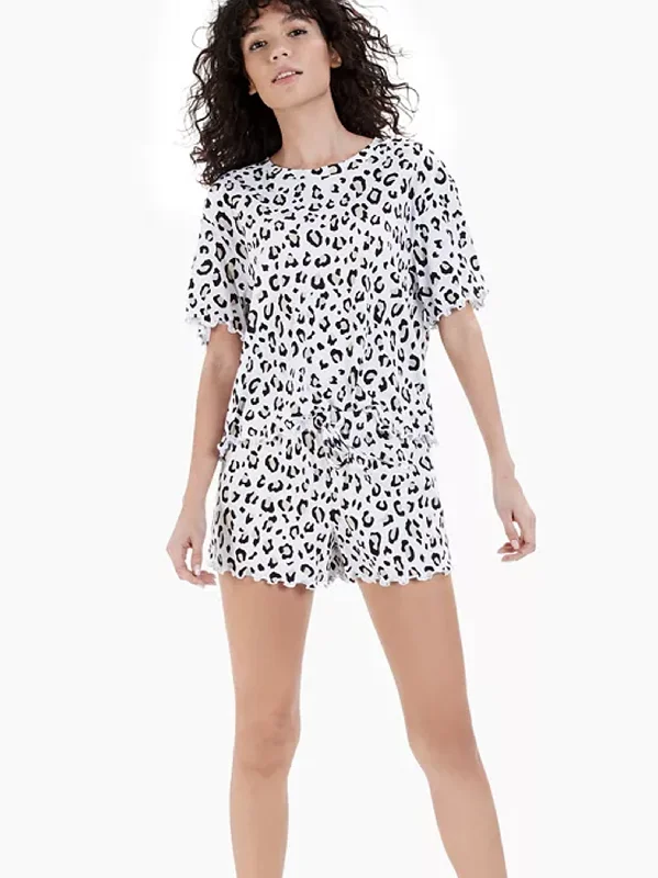 Women's Leopard Printed Sleepwear Set,White